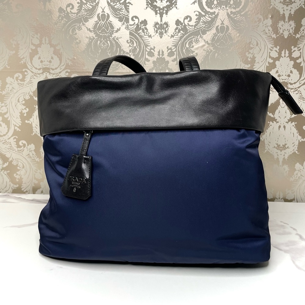 Prada Blue Tessuto & Nappa Double Tote